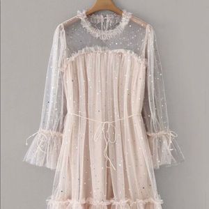 Plus Contrast Mesh Star Pattern A-Line Dress